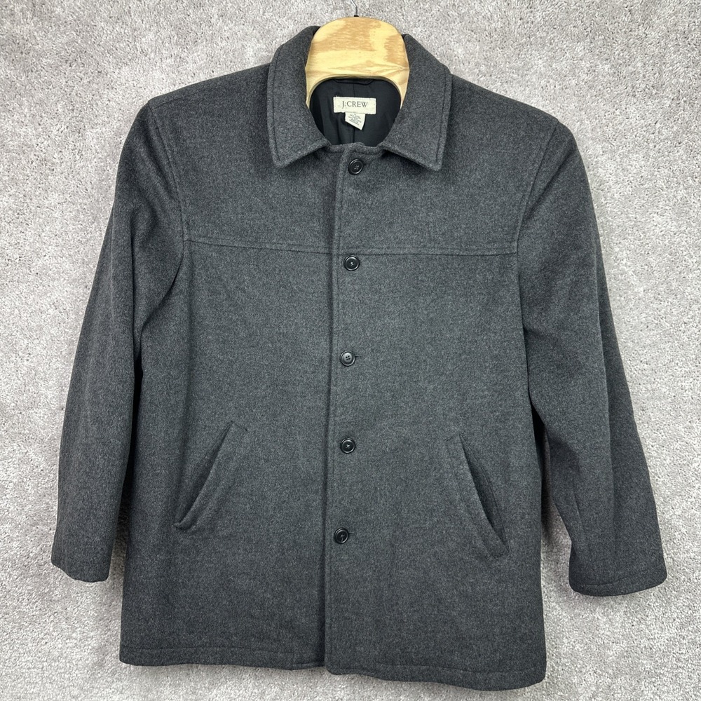 *READ* J. Crew Mens Wool Blend Topcoat Car Coat Gray Button Front Warm Large
